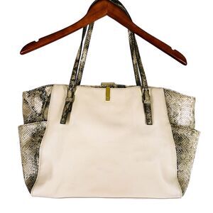 Tutilo Tote Bag NEW Organizer Laptop Tablet Ivory Gray Snakeskin Faux Leather